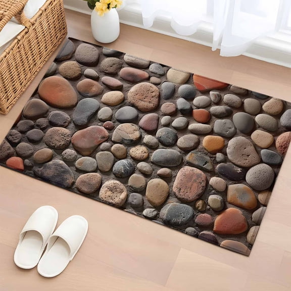Area Rug 2x3ft, Abstract Country Stones Washable Rugs for Living Room Bedroom, Cobblestones Pattern Soft Non-slip Area Rugs Rectangle Floor Carpet for Dining Room