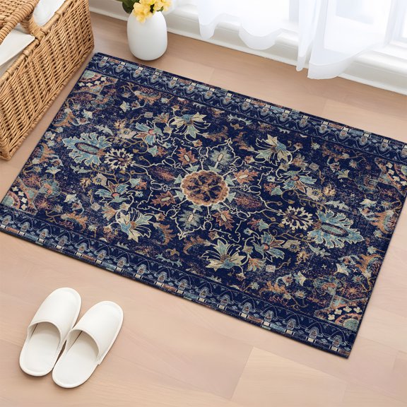 Area Rug 2x3ft Abstract Ethnic Art Flowers Pattern Area Rugs Washable Low Pile Floor Carpet for Bedroom, Tribe Geometric Artwork Non Slip Soft Rugs for Living Room Entryway Dining Room