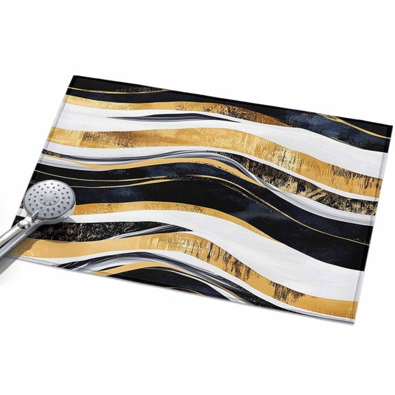 Area Rug 2x3ft Abstract Gold Black White Wave Washable Area Rugs for Living Room Modern Art Non Slip Floor Carpet Mat for Kitchen Entryway Bathroom Office Home Decor
