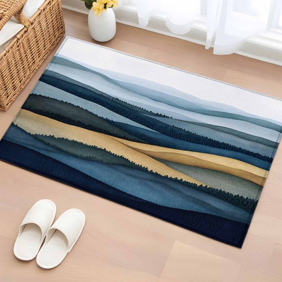 Area Rug 2x3ft Abstract Gradient Mountain Forest Area Rugs Washable Low Pile Floor Carpet for Bedroom, Modern Impressionist Style Non Slip Soft Rugs for Living Room Entryway Dining Room