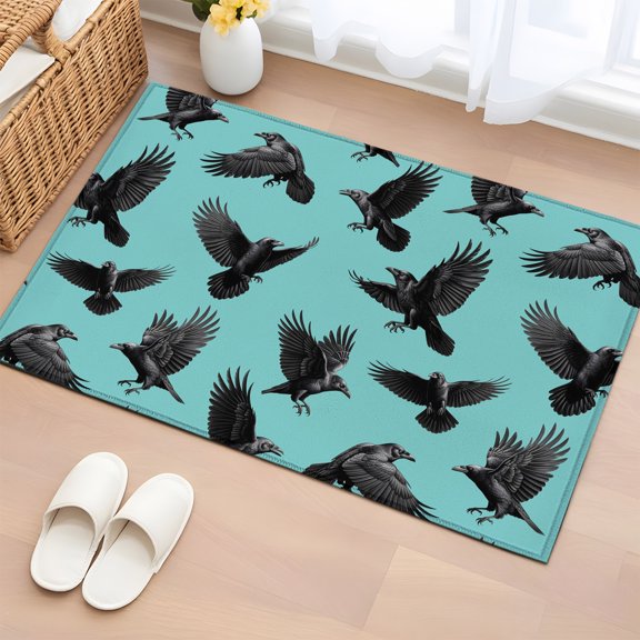 Area Rug 2x3ft Abstract Halloween Crow Area Rugs Washable Low Pile Floor Carpet for Bedroom, Retro Animal on Green Non Slip Soft Rugs for Living Room Entryway Dining Room