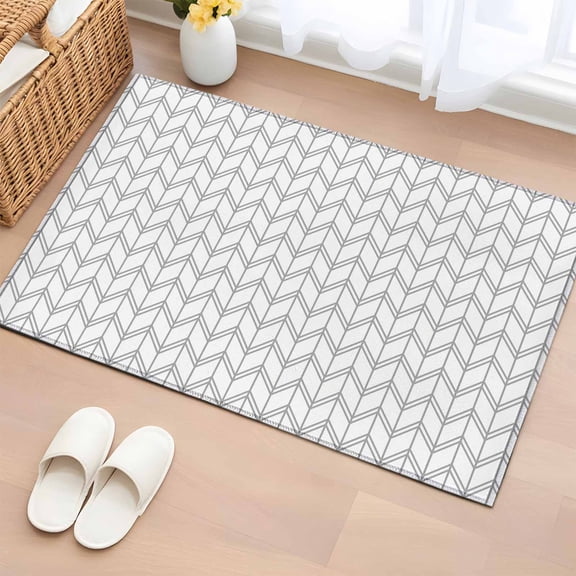 Area Rug 2x3ft, Abstract Herringbone Pattern Washable Rugs for Living Room Bedroom, Modern Gray White Zigzag Soft Non-slip Area Rugs Rectangle Floor Carpet for Dining Room