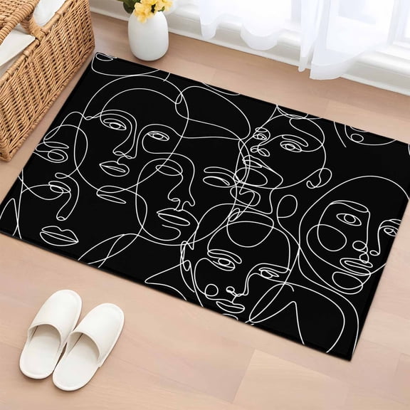 Area Rug 2x3ft Abstract Human Face Carpets Indoor Floor Area Mat Doormat Entrance Mat Rugs for Entry Living Room Dining Room Kitchen Bedroom, Aesthetic Portrait Lines Black Sofa Throw Carpet