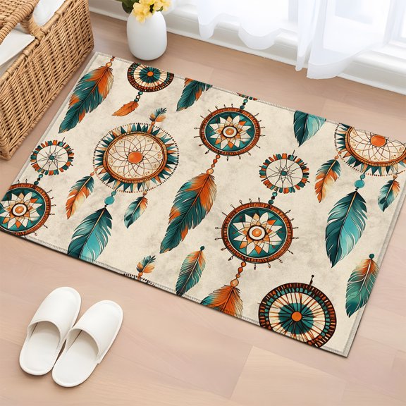 Area Rug 2x3ft, Abstract Indian Totem Washable Rugs for Living Room Bedroom, Retro Ancient Patterns on Linen Soft Non-slip Area Rugs Rectangle Floor Carpet for Dining Room