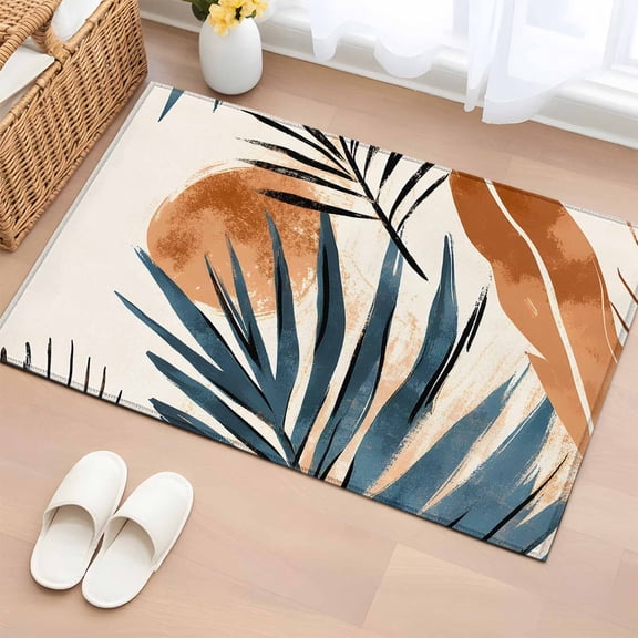 Area Rug 2x3ft Abstract Leaf Boho Sun Area Rugs Washable Low Pile Floor Carpet for Bedroom, Orange Color Block Nordic Style Non Slip Soft Rugs for Living Room Entryway Dining Room
