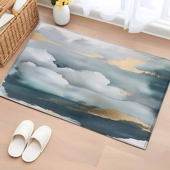 Area Rug 2x3ft Abstract Modern Art Gold Blue Cloud Sky Area Rugs Washable Low Pile Floor Carpet for Bedroom, Artwork Non Slip Soft Rugs for Living Room Entryway Dining Room
