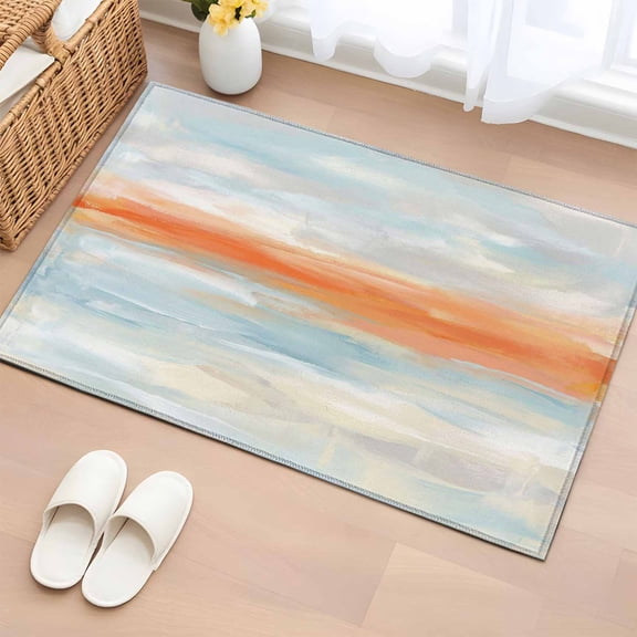 Area Rug 2x3ft Abstract Ocean Beach Sunset Scene Area Rugs Washable Low Pile Floor Carpet for Bedroom, Watercolor Orange Blue Gray Non Slip Soft Rugs for Living Room Entryway Dining Room