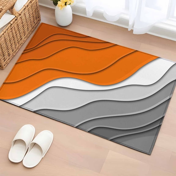 Area Rug 2x3ft, Abstract Orange Grey Gradient Washable Rugs for Living Room Bedroom, Modern Geometric Lines Soft Non-slip Area Rugs Rectangle Floor Carpet for Dining Room