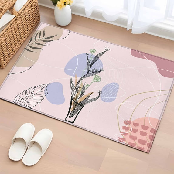 Area Rug 2x3ft Abstract Plant Mid Century Boho Style Area Rugs Washable Low Pile Floor Carpet for Bedroom, Morandi Color Abstract Geometric Non Slip Soft Rugs for Living Room Entryway Dining Room