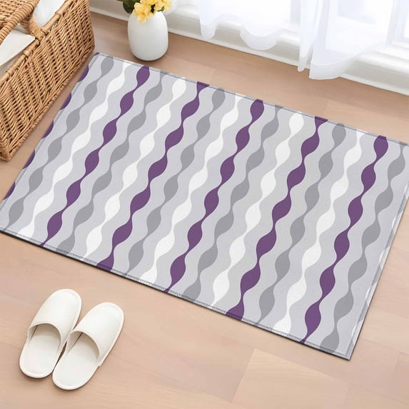 Area Rug 2x3ft Abstract Purple Gray Wavy Stripes Area Rugs Washable Low ...