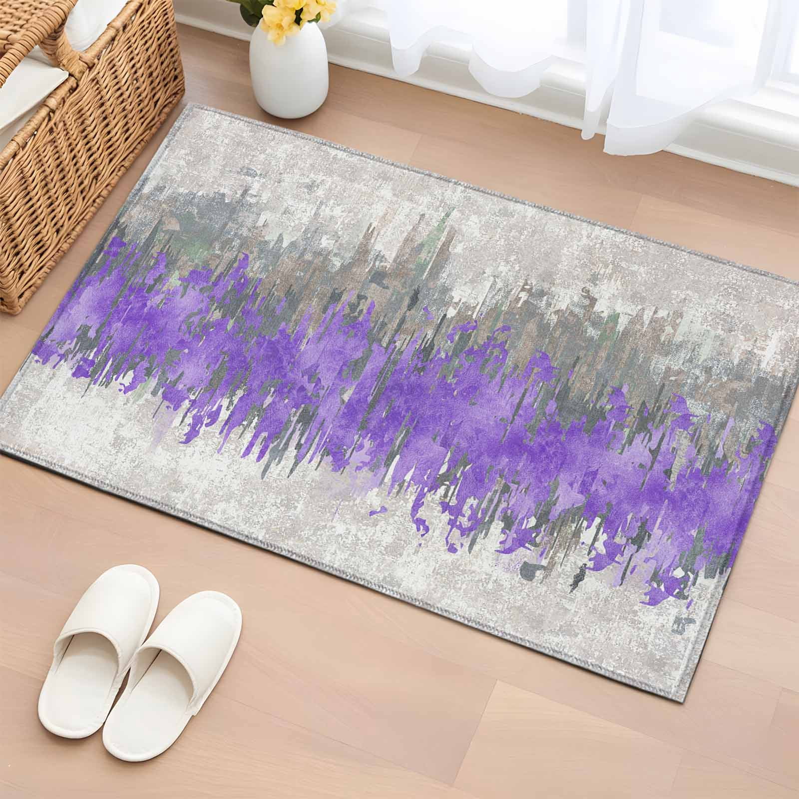 Area Rug 2x3ft, Abstract Purple Grey Graffiti Washable Rugs for Living ...
