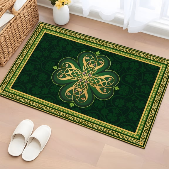 Area Rug 2x3ft Abstract Shamrock Celtic Knot Area Rugs Washable Low Pile Floor Carpet for Bedroom, St. Patrick's Day Green Theme Non Slip Soft Rugs for Living Room Entryway Dining Room