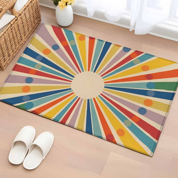 Area Rug 2x3ft, Abstract Stripe Polka Dot Washable Rugs for Living Room Bedroom, Vintage Colorful Line Soft Non-slip Area Rugs Rectangle Floor Carpet for Dining Room