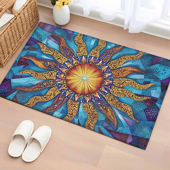 Area Rug 2x3ft Abstract Sun Pattern Area Rugs Washable Low Pile Floor Carpet for Bedroom, Classic Bohemian Flame Non Slip Soft Rugs for Living Room Entryway Dining Room