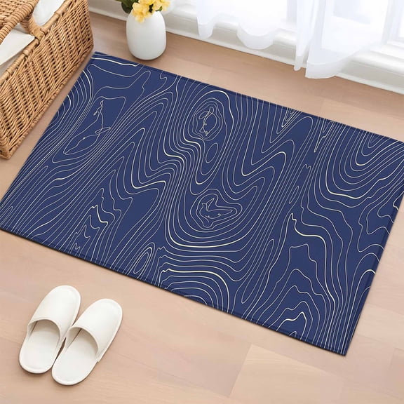 Area Rug 2x3ft Abstract Topographic Lines Grid Area Rugs Washable Low Pile Floor Carpet for Bedroom, Geometric Art on Dark Blue Non Slip Soft Rugs for Living Room Entryway Dining Room