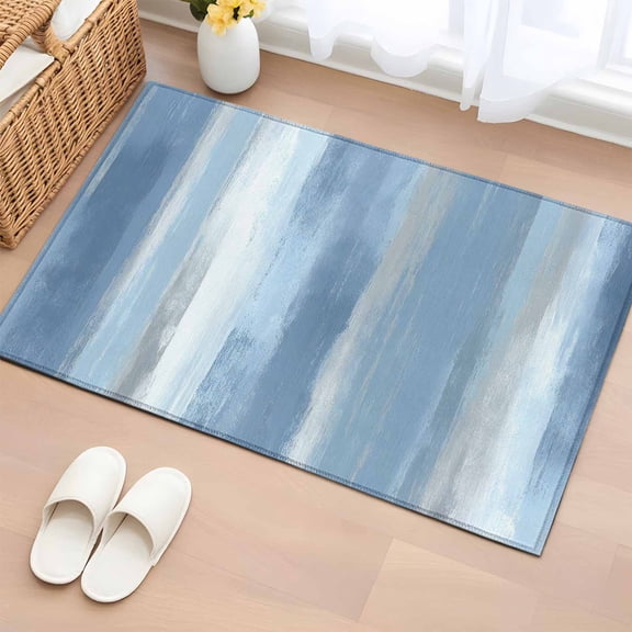 Area Rug 2x3ft Abstract Watercolor Blue Gray Area Rugs Washable Low Pile Floor Carpet for Bedroom, Minimalist Stripe Graffiti Art Non Slip Soft Rugs for Living Room Entryway Dining Room