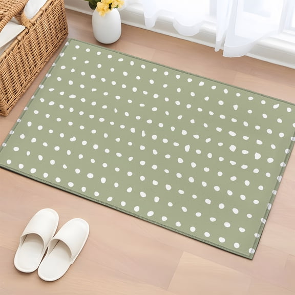 Area Rug 2x3ft Abstract White Polka Dot Area Rugs Washable Low Pile Floor Carpet for Bedroom, Geometric Art on Sage Green Non Slip Soft Rugs for Living Room Entryway Dining Room