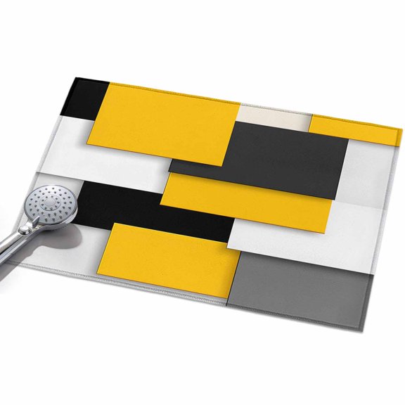 Area Rug 2x3ft Abstract Yellow White Patchwork Washable Area Rugs for Living Room Black Geometric Non Slip Floor Carpet Mat for Kitchen Entryway Bathroom Office Home Decor