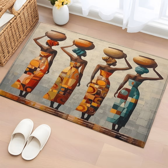 Area Rug 2x3ft, African Women's Abstract Geometric Washable Rugs for Living Room Bedroom, Vintage Oil Painting Soft Non-slip Area Rugs Rectangle Floor Carpet for Dining Room