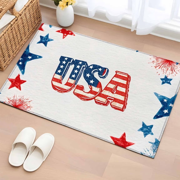 Area Rug 2x3ft Anniversary USA Flag Area Rugs Washable Low Pile Floor Carpet for Bedroom, Stripes and Stars Minimalist Non Slip Soft Rugs for Living Room Entryway Dining Room