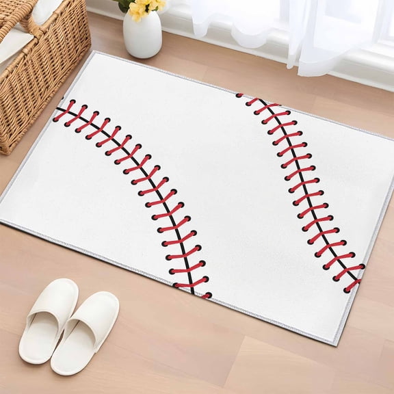 Area Rug 2x3ft Baseball Sports Texture Area Rugs Washable Low Pile Floor Carpet for Bedroom, White Red Lines Non Slip Soft Rugs for Living Room Entryway Dining Room