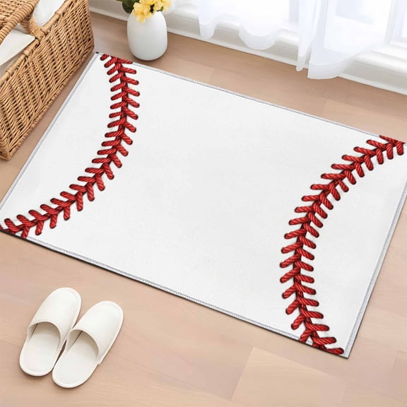 Area Rug 2x3ft Baseball Stitches Texture Area Rugs Washable Low Pile Floor Carpet for Bedroom, Modern Minimalist Sport Theme Non Slip Soft Rugs for Living Room Entryway Dining Room