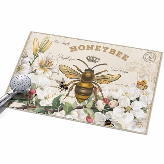 Area Rug 2x3ft Bees Flowers Washable Area Rugs for Living Room Lily Flower Pear Blossom Floral Crown Retro Non Slip Floor Carpet Mat for Kitchen Entryway Bathroom Office Home Decor
