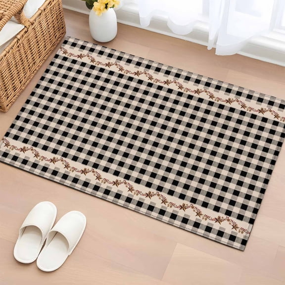 Area Rug 2x3ft Black Buffalo Plaid Rustic Berry Area Rugs Washable Low Pile Floor Carpet for Bedroom, Vintage Western Star Non Slip Soft Rugs for Living Room Entryway Dining Room