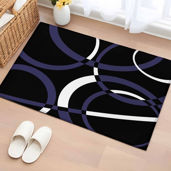 Area Rug 2x3ft Blue Black Geometric Circle Carpets Indoor Floor Area Mat Doormat Entrance Mat Rugs for Entry Living Room Dining Room Kitchen Bedroom, Modern Abstract Lines Sofa Throw Carpet