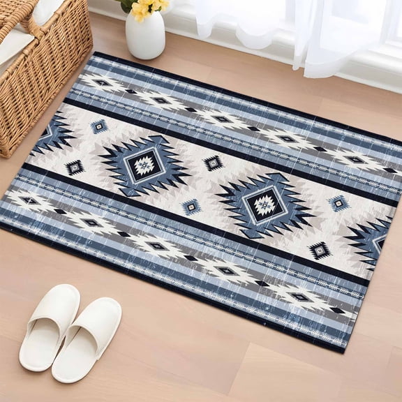 Area Rug 2x3ft Blue Boho Aztec Carpets Indoor Floor Area Mat Doormat Entrance Mat Rugs for Entry Living Room Dining Room Kitchen Bedroom, Southwest Tribal Geometric Sofa Throw Carpet