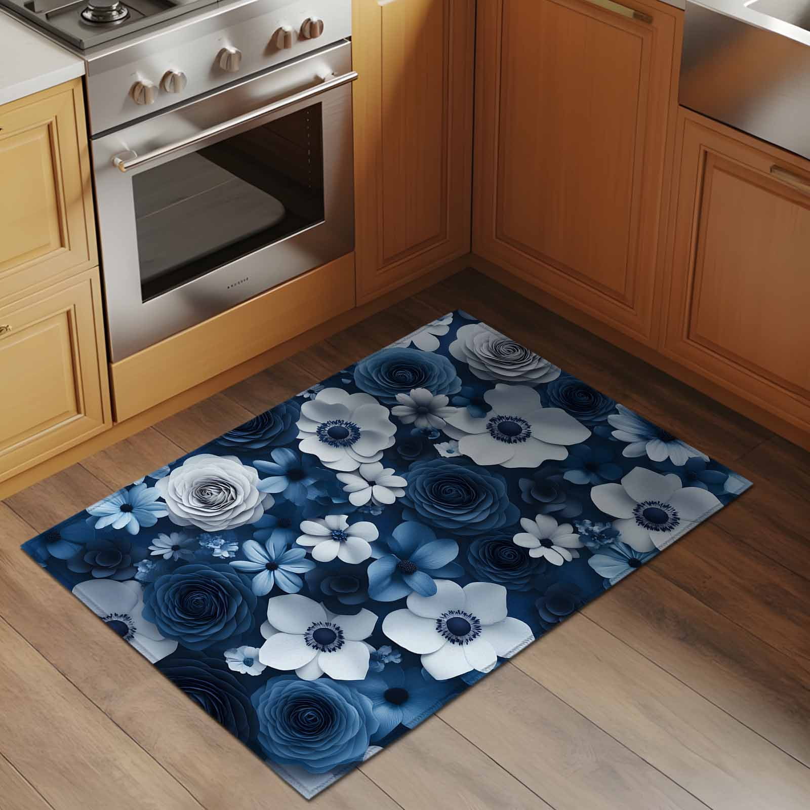 Area Rug 2x3ft Blue Flower Washable Area Rugs for Living Room White ...
