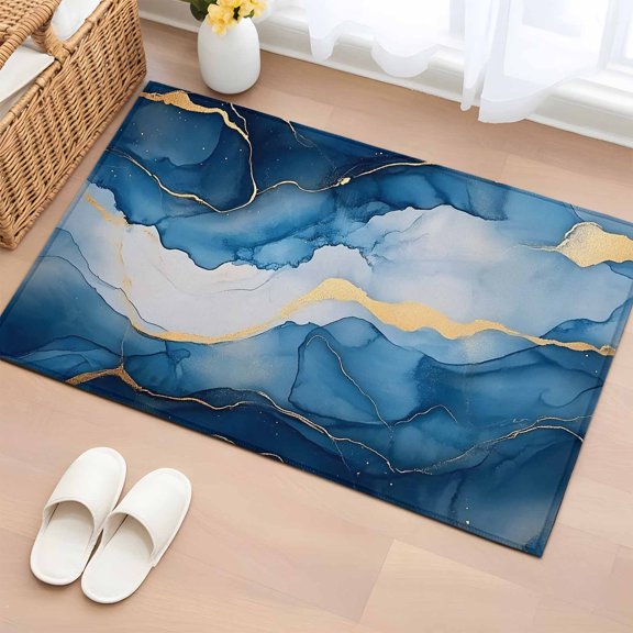 Area Rug 2x3ft, Blue Gradient Marble Water Ripple Washable Rugs for Living Room Bedroom, Abstract Ombre Soft Non-slip Area Rugs Rectangle Floor Carpet for Dining Room
