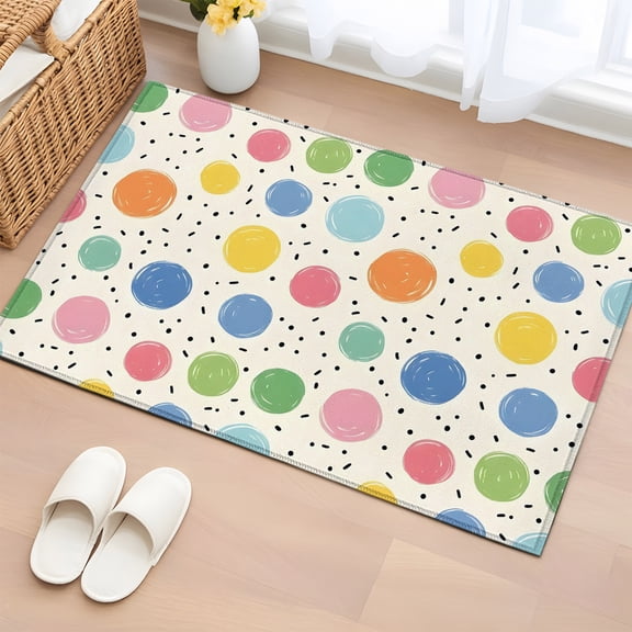Area Rug 2x3ft Blue Green Pink Yellow Dots Area Rugs Washable Low Pile Floor Carpet for Bedroom, Retro Background Non Slip Soft Rugs for Living Room Entryway Dining Room