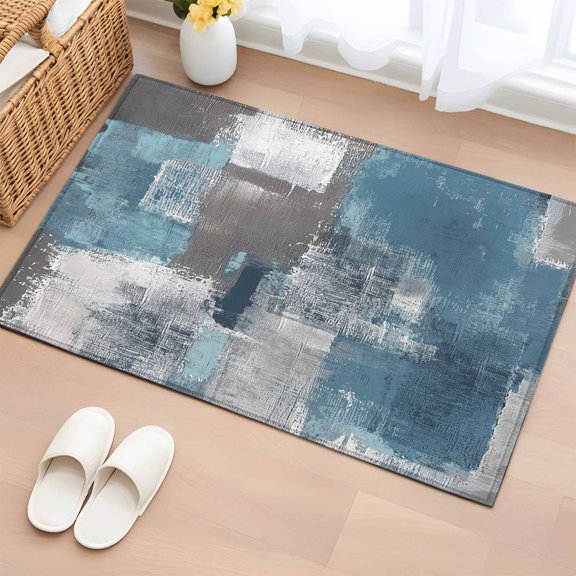 Area Rug 2x3ft Blue Grey White Graffiti Graffiti Area Rugs Washable Low Pile Floor Carpet for Bedroom, Modern Abstract Art Non Slip Soft Rugs for Living Room Entryway Dining Room