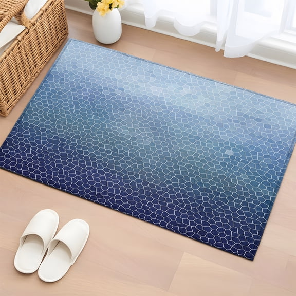 Area Rug 2x3ft Blue Hexagonal Tiles Floor Entryway Rugs Indoor Floor Area Mat Carpets Doormat Entrance Mat for Entry Living Room Dining Room Kitchen Bedroom, Gradient Honeycomb Sofa Throw Carpet
