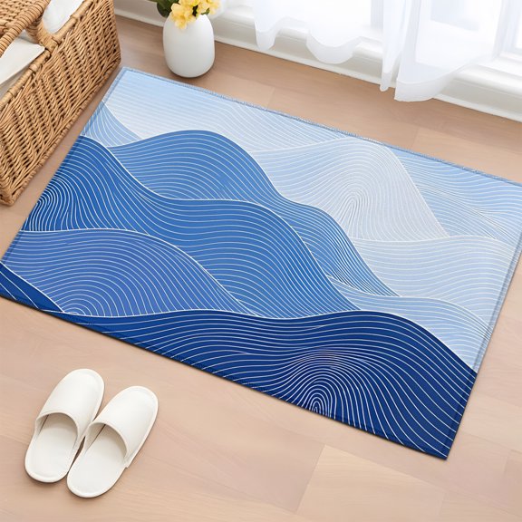 Area Rug 2x3ft Blue Mountain Ridges Floor Entryway Rugs Indoor Floor Area Mat Carpets Doormat Entrance Mat for Entry Living Room Dining Room Kitchen, Topographic Lines Peaks Sofa Throw Carpet