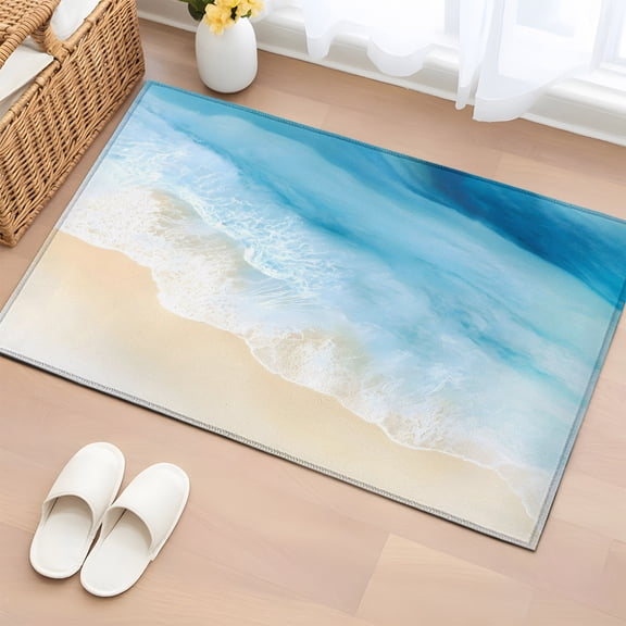 Area Rug 2x3ft Blue Ocean Wave Area Rugs Washable Low Pile Floor Carpet for Bedroom, Sandy Beach Gentle Waves Non Slip Soft Rugs for Living Room Entryway Dining Room