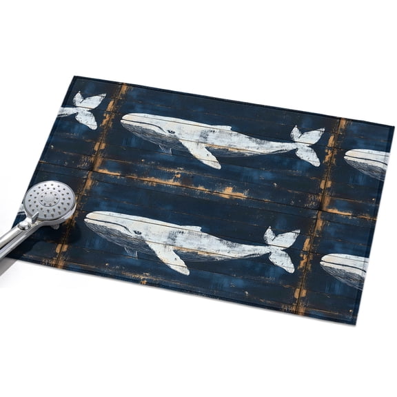 Area Rug 2x3ft Blue Ocean White Whale Washable Area Rugs for Living Room Retro Wood Grain Non Slip Floor Carpet Mat for Kitchen Entryway Bathroom Office Home Decor