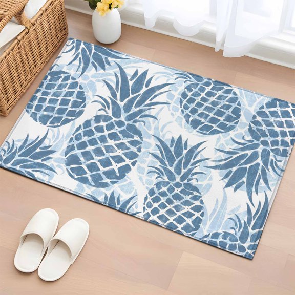 Area Rug 2x3ft Blue Pineapple Carpets Indoor Floor Area Mat Doormat Entrance Mat Rugs for Entry Living Room Dining Room Kitchen Bedroom, Summer Tropical Fruit Leaves Sofa Throw Carpet