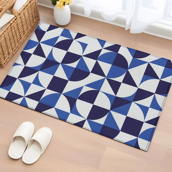 Area Rug 2x3ft Blue Quarter Circles Floor Entryway Rugs Indoor Floor Area Mat Carpets Doormat Entrance Mat for Entry Living Room Dining Room Kitchen, Geometric Triangle Shards Sofa Throw Carpet