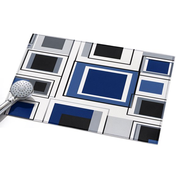Area Rug 2x3ft Blue White Geometric Art Washable Area Rugs for Living Room Abstract Cube Line Non Slip Floor Carpet Mat for Kitchen Entryway Bathroom Office Home Decor