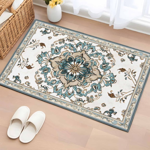 Area Rug 2x3ft, Bohemia Native Farmhouse Flower Washable Rugs for Living Room Bedroom, Abstract Retro Tribal Soft Non-slip Area Rugs Rectangle Floor Carpet for Dining Room