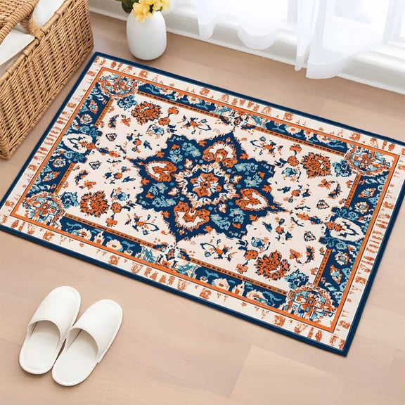 Area Rug 2x3ft Bohemia Tribal Western Pattern Area Rugs Washable Low Pile Floor Carpet for Bedroom, Retro Native Aesthetic Non Slip Soft Rugs for Living Room Entryway Dining Room