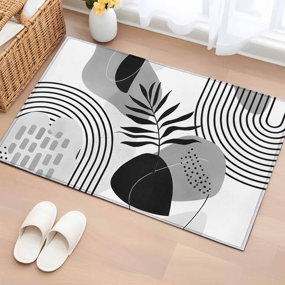 Area Rug 2x3ft, Bohemian Arch Abstract Geometric Washable Rugs for Living Room Bedroom, Gray Tropical Palm Leaf Soft Non-slip Area Rugs Rectangle Floor Carpet for Dining Room