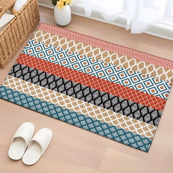 Area Rug 2x3ft, Bohemian Ethnic Texture Splicing Stripes Washable Rugs for Living Room Bedroom, Chic Geometric Soft Non-slip Area Rugs Rectangle Floor Carpet for Dining Room