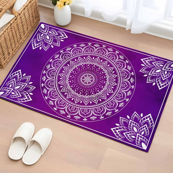 Area Rug 2x3ft, Bohemian Flower Purple Gradient Ethnic Style Washable Rugs for Living Room Bedroom, Gorgeous Floral Soft Non-slip Area Rugs Rectangle Floor Carpet for Dining Room