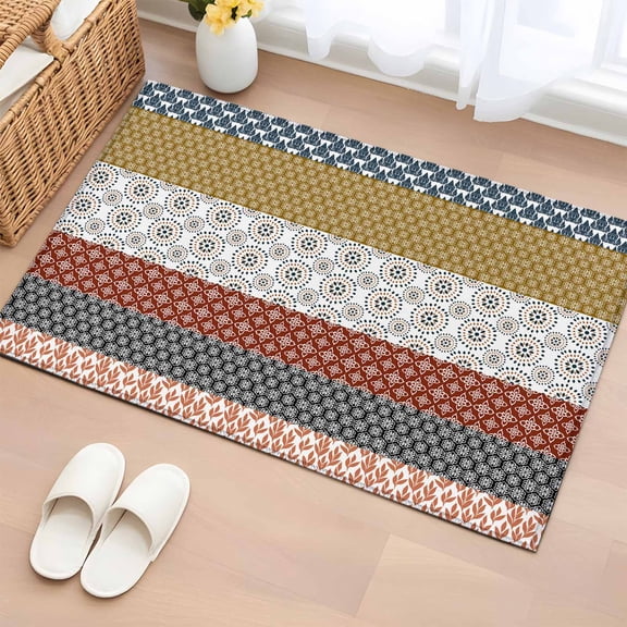 Area Rug 2x3ft Bohemian Geometric Stripes Area Rugs Washable Low Pile Floor Carpet for Bedroom, Tribe Ethnic Style Non Slip Soft Rugs for Living Room Entryway Dining Room