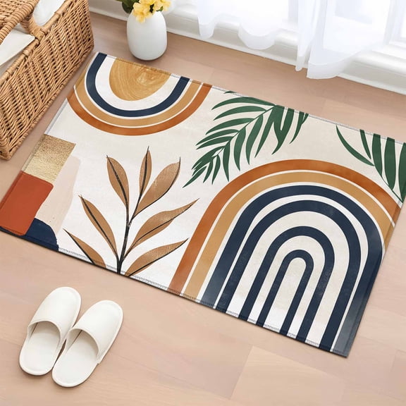 Area Rug 2x3ft Boho Arch Sun Tropical Leaves Area Rugs Washable Low Pile Floor Carpet for Bedroom, Terracotta Aesthetic Nordic Style Non Slip Soft Rugs for Living Room Entryway Dining Room