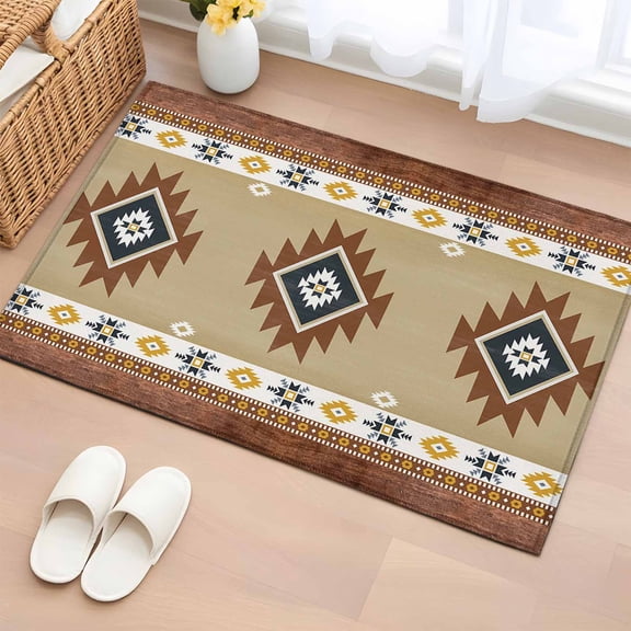 Area Rug 2x3ft, Boho Aztec Tribal Totem Ethnic Style Washable Rugs for Living Room Bedroom, Retro Brown Wood Board Soft Non-slip Area Rugs Rectangle Floor Carpet for Dining Room