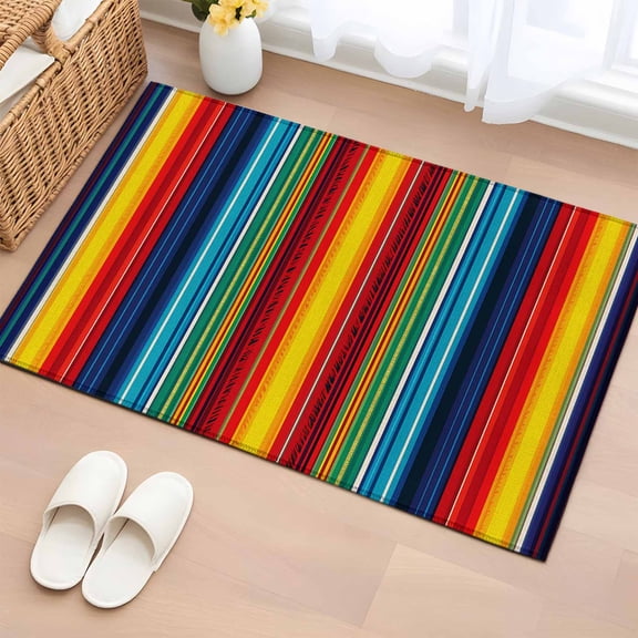 Area Rug 2x3ft Boho Ethnic Mexican Stripes Area Rugs Washable Low Pile Floor Carpet for Bedroom, Native Colorful American Stripe Non Slip Soft Rugs for Living Room Entryway Dining Room
